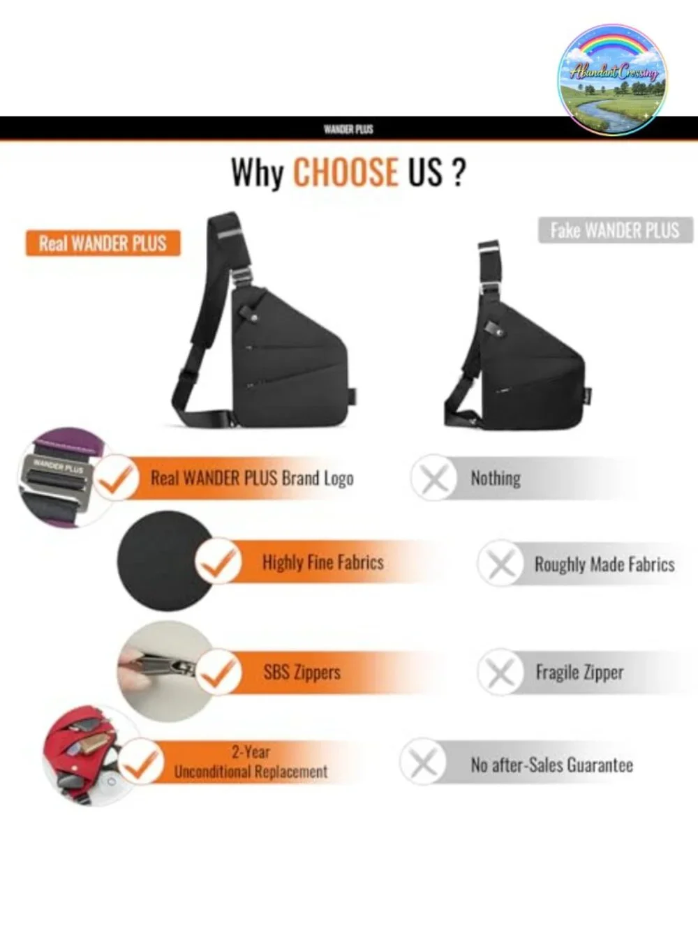 Anti Theft Crossbody Sling Bag Travel Waterproof Nylon Multi-Pocket